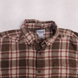 Windham Pointe Madras Flannel Casual Button Up Shirt Mens Size Small S Brown
